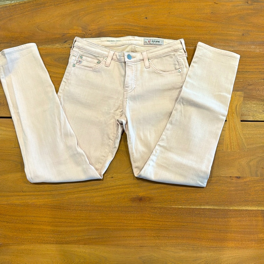 AG Prima Ankle Cigarette Jeans in Light Pink. Size 27R.